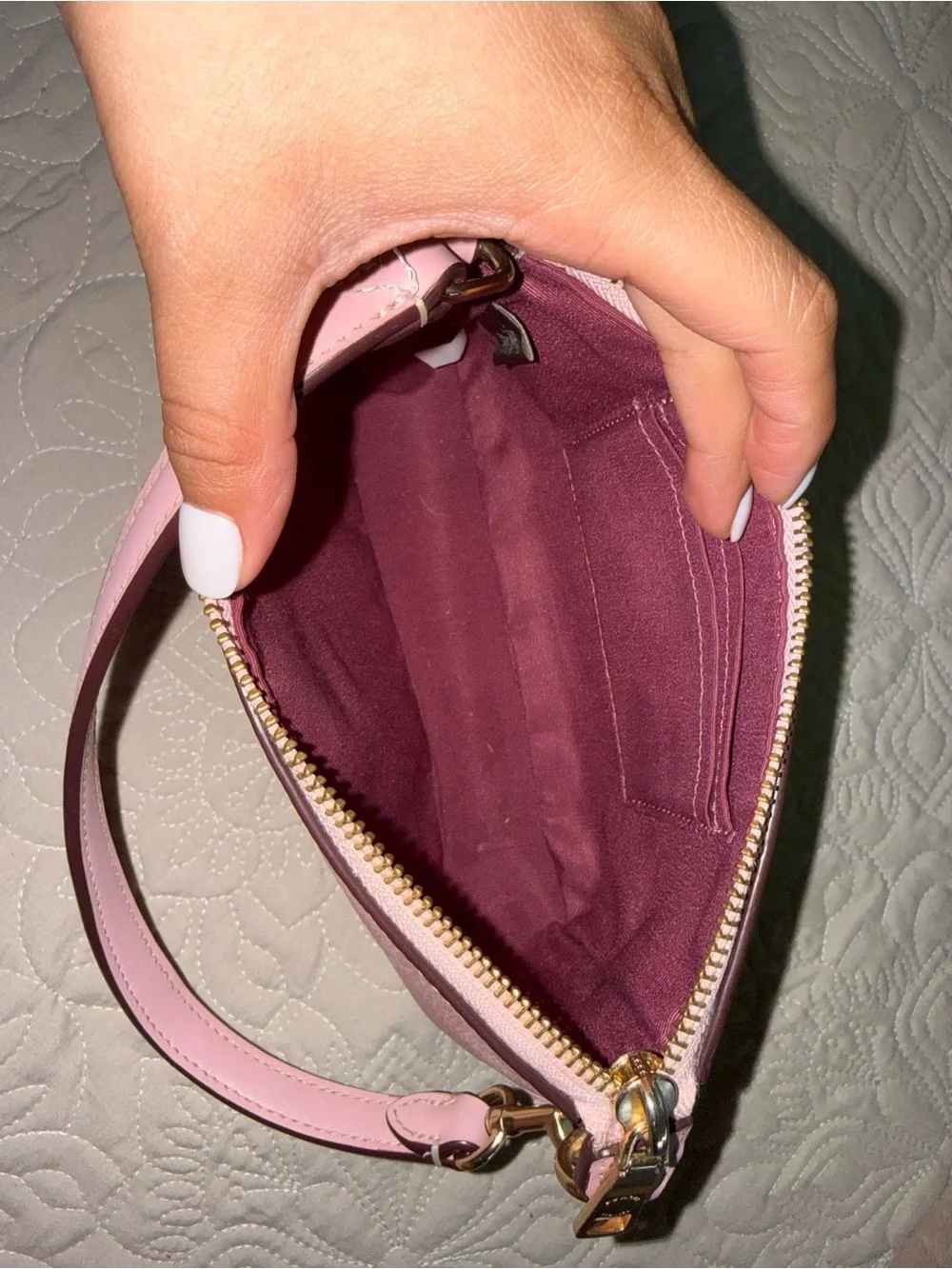 Coach Pink Signature Leather Shoulder Pouch with Gold Hardware